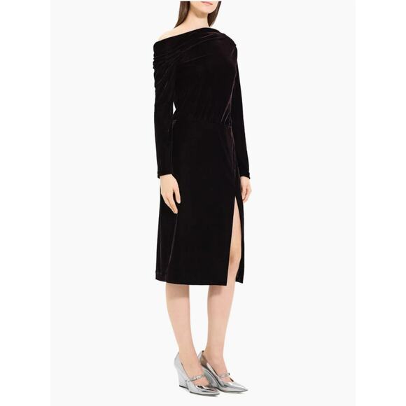 THEORY Off-The-Shoulder Velvet Midi-Dress Size‎ 2 Long Sleeves - Picture 13 of 16